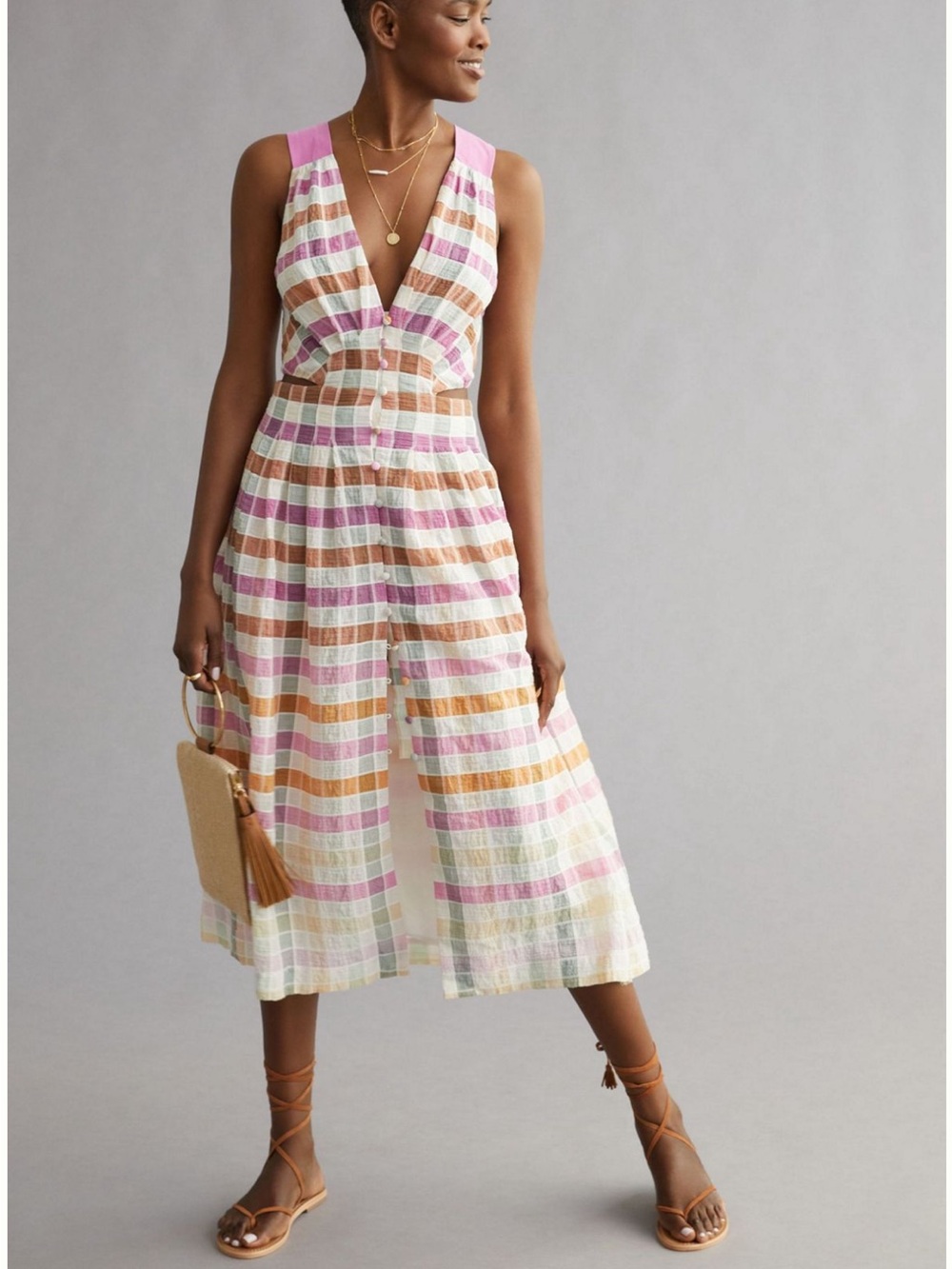 Anthropologie Maeve ombré Pastel Striped Sundress in Pink, Peach